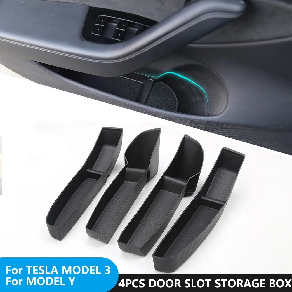 Door Side Storage Box Front Rear Door Handle Armrest Tray Organizer for Tesla Model Y 2020 -2024 Model 3 Highland After 2023.10