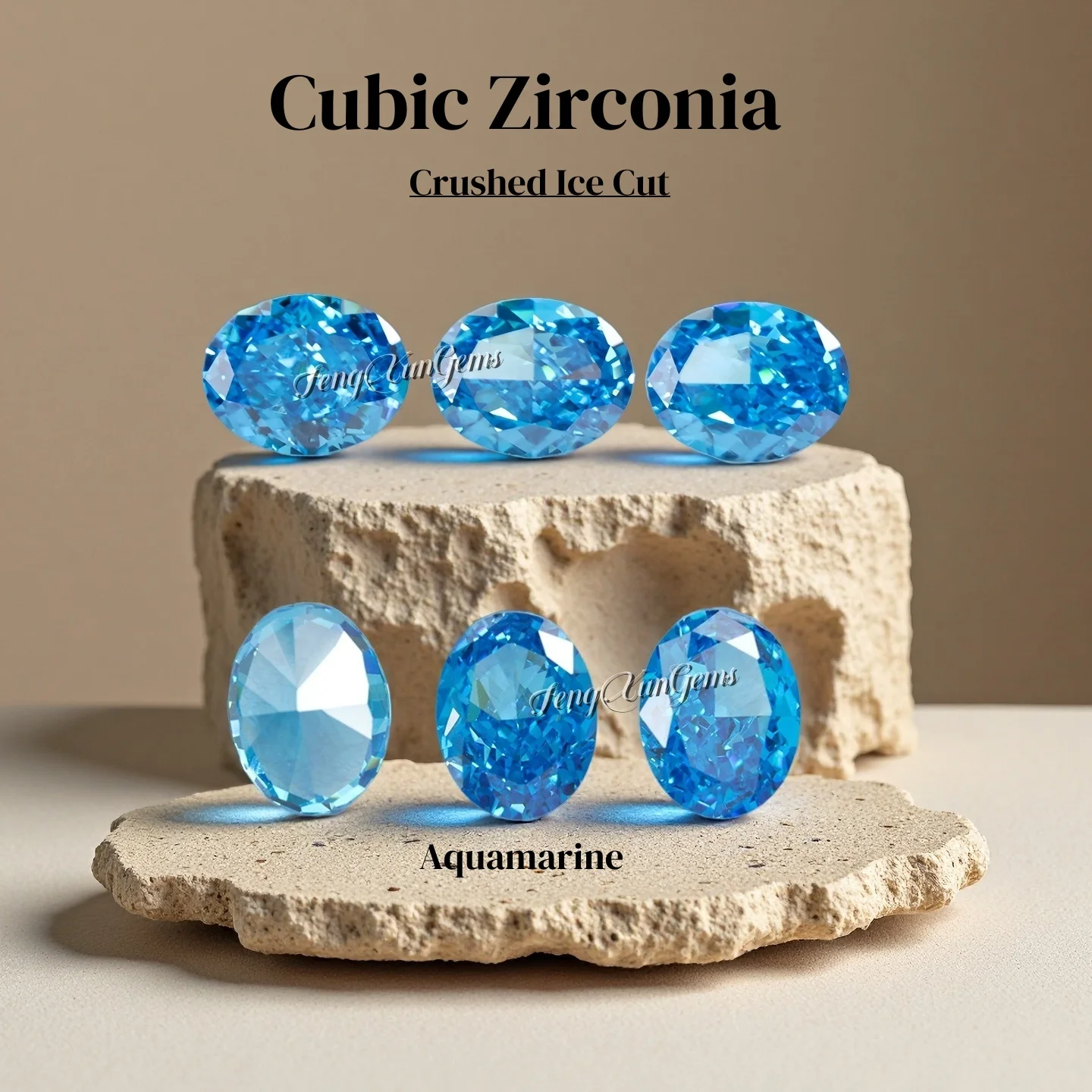 

Luxury Aquamarine High Carbon Diamond Oval Crushed Ice Cut Cubic Zirconia 4K Cutting 5A Quality CZ Gemstones For Jewelry Inlay