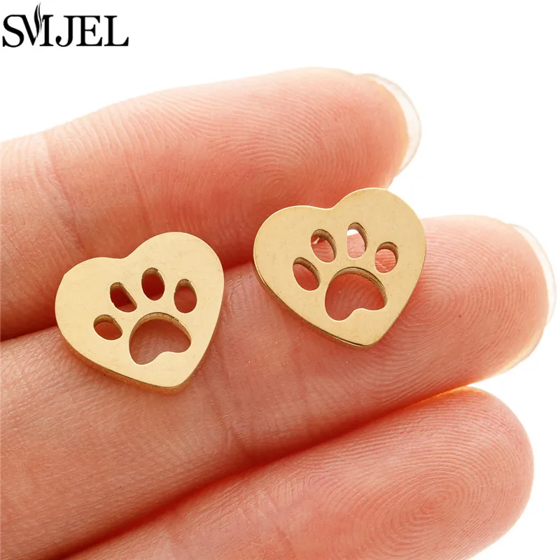 Fashion Stainless Steel Dog Paw Stud Earrings for Women Girls Everyday Jewelry Cute Animal Cat Footprint Earings Christmas Gift