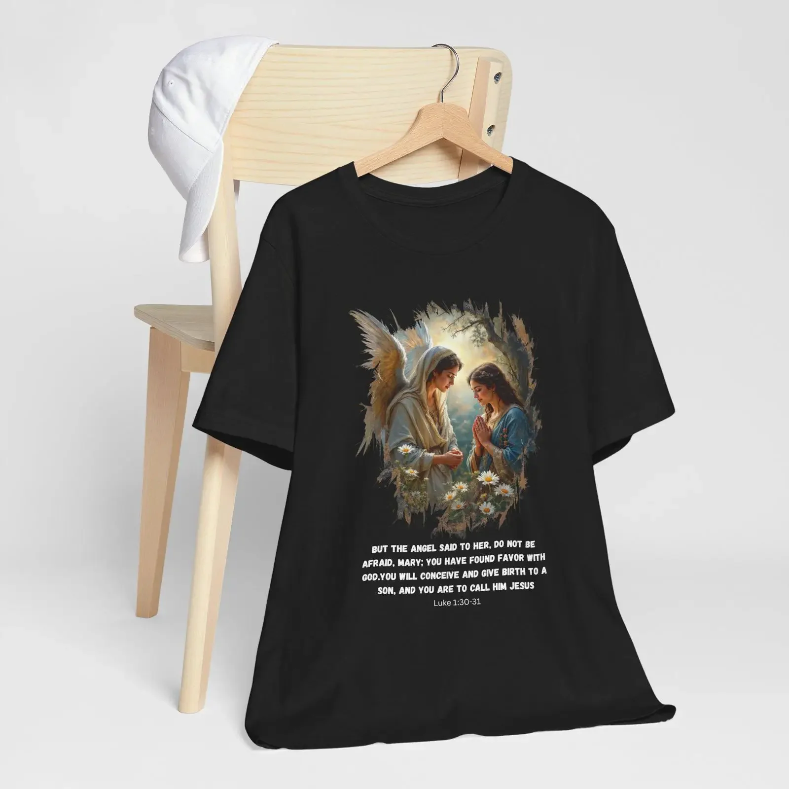 Luke 1 30 31 Angel Annunciation to Mary Christian T Shirt Nativity Birth of Jesus Scripture Faith Religious Christmas vintage