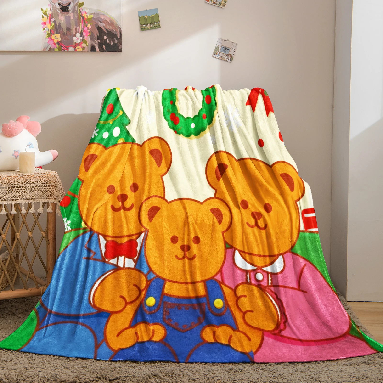 Kawaii الكرتون تذبذب الدب الأسرة بطانية رقيق لينة الفانيلا أريكة الكبار بطانية مكتب الغداء استراحة بطانية طفل هدية الكريسماس #3