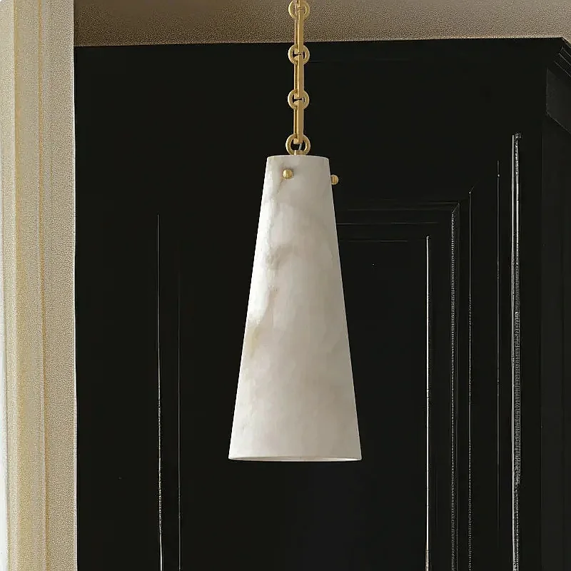 Natural Spanish Marble Led Chandelier Restaurant Bar Counter Bedroom Bedside Table Restaurant Designer Chain Alabaster Lighting