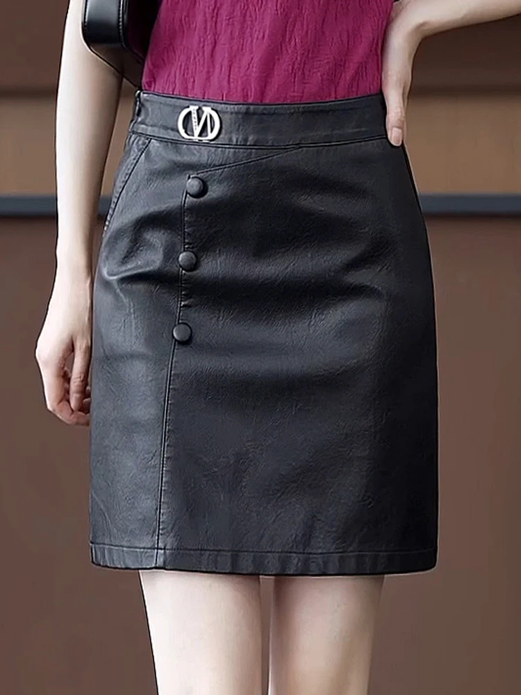 

Black PU Leather Skirt High Waist A-Line Slimming Women's Fashion Autumn Winter Short Skirts Korean Style Commute
