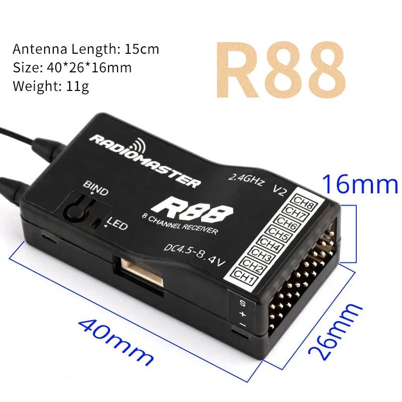 1/2PCS Radiomaster R84 R86 R86C R88 V2 2.4GHz Receiver 4CH/6CH/8CH D8 D16 SFHSS Compatible PWM SBUS 2.4G RX For RC FPV Drone