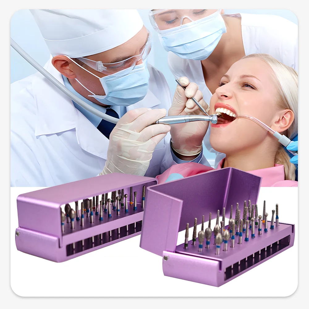 ELIJAH Colorful 30 Pcs/Set Aluminium Dental Burs Kit With Holder Burs For High Speed Handpiece Turbine Burs Disinfection Box