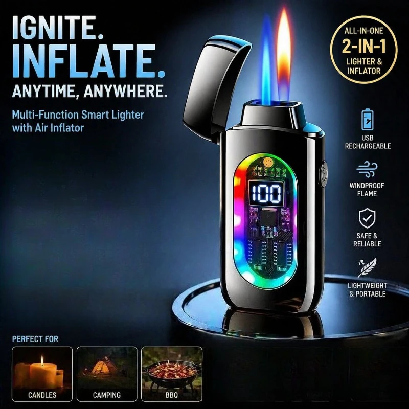 Innovative Intelligent Windproof Dual-flame Lighter with Freely Switchable Flames and Multiple Ignition Methods Portable