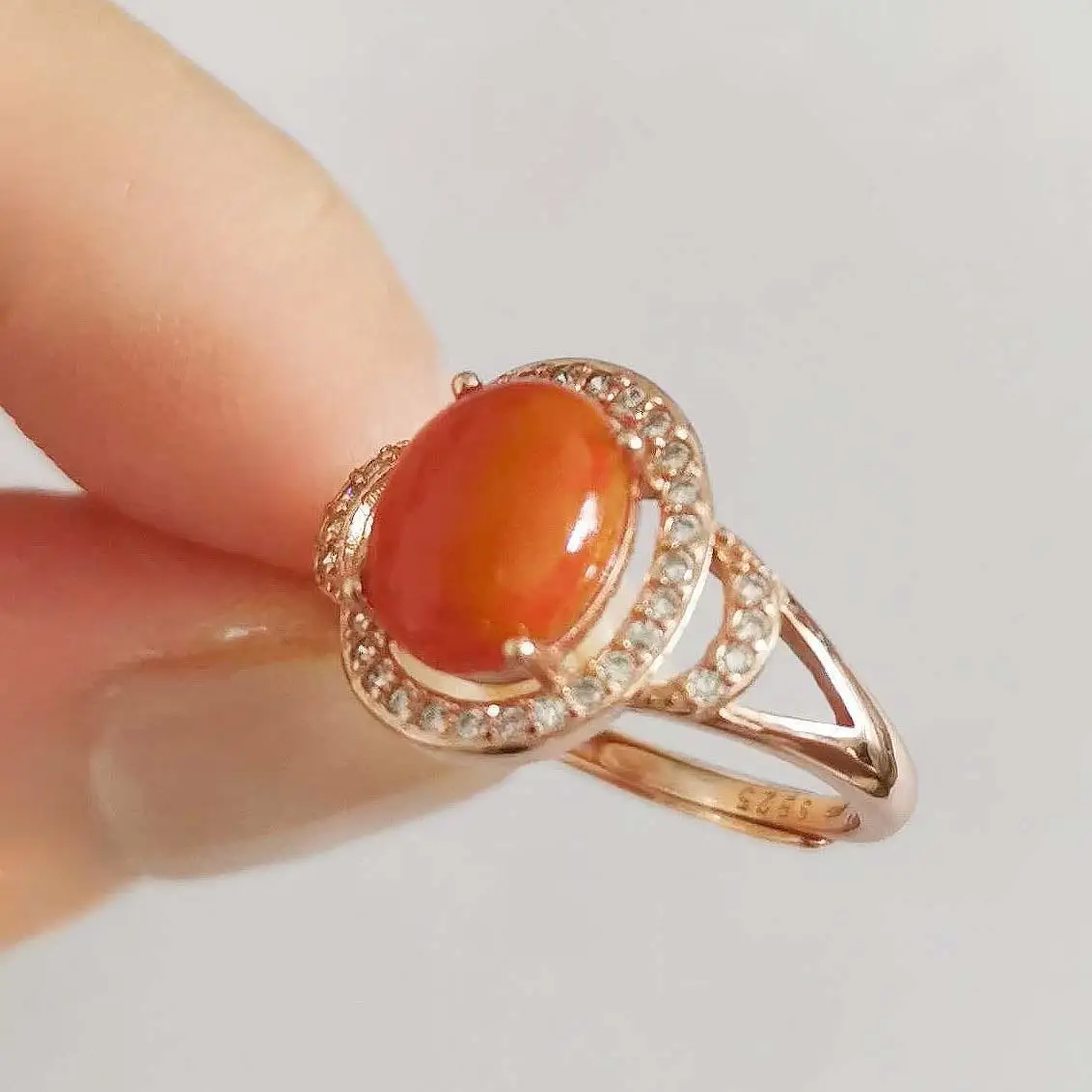 FS 7*9mm Natural Red Coral/Opal Fashion Ring for Women Real S925 Sterling Silver Fine Weddings Jewelry With Certificate MeiBaPJ