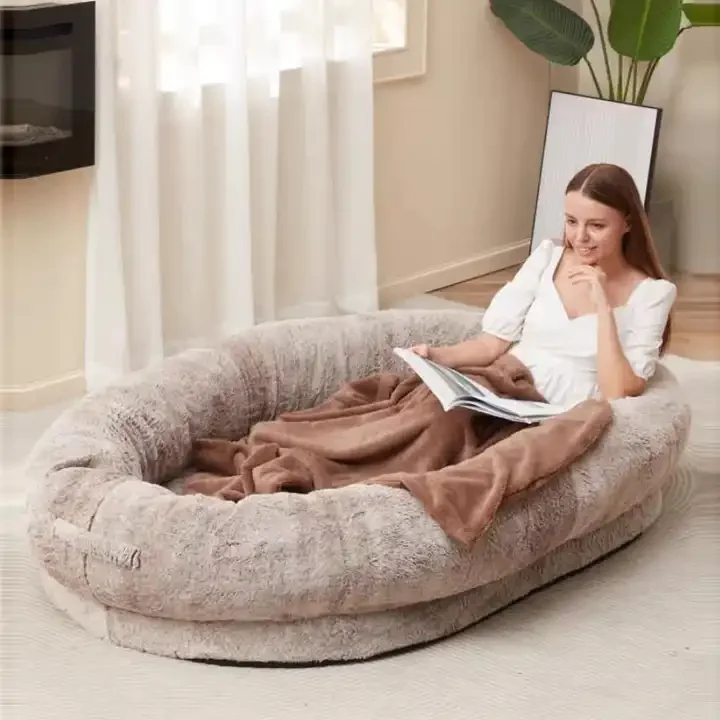 Luxury Fluffy  Washable Adult Size Giant Large Human Dog Bed for Human People Large Dog Pet