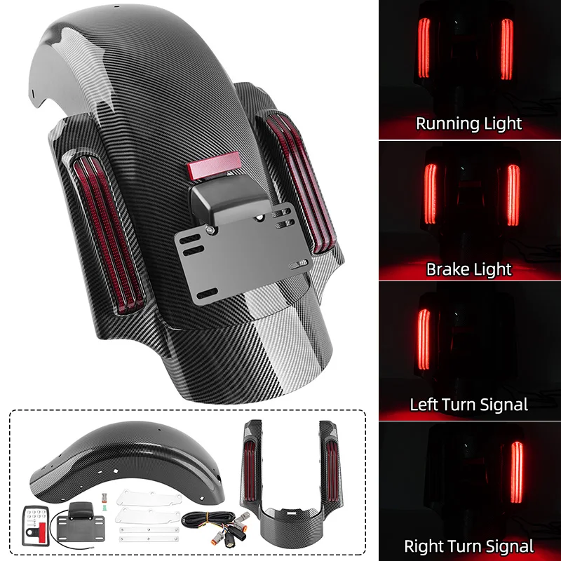 

Motorcycle LED Turn Signal Brake Running Light Fender System Extension Fascia for Harley Touring Electra Glide Road King 14-Up