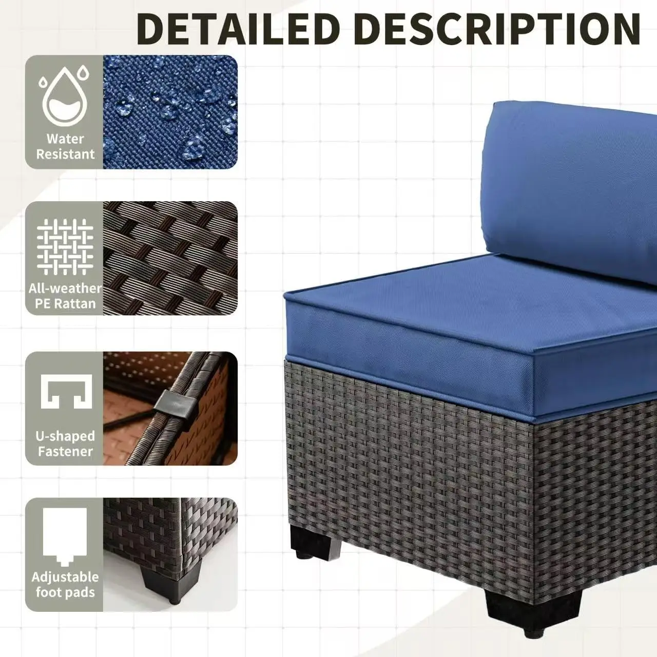 6-Piece Rattan Patio Sectional Sofa Set with Coffee Table, Wide Armrest, 29.5'' High Backrest, Waterproof Cushion, Customized