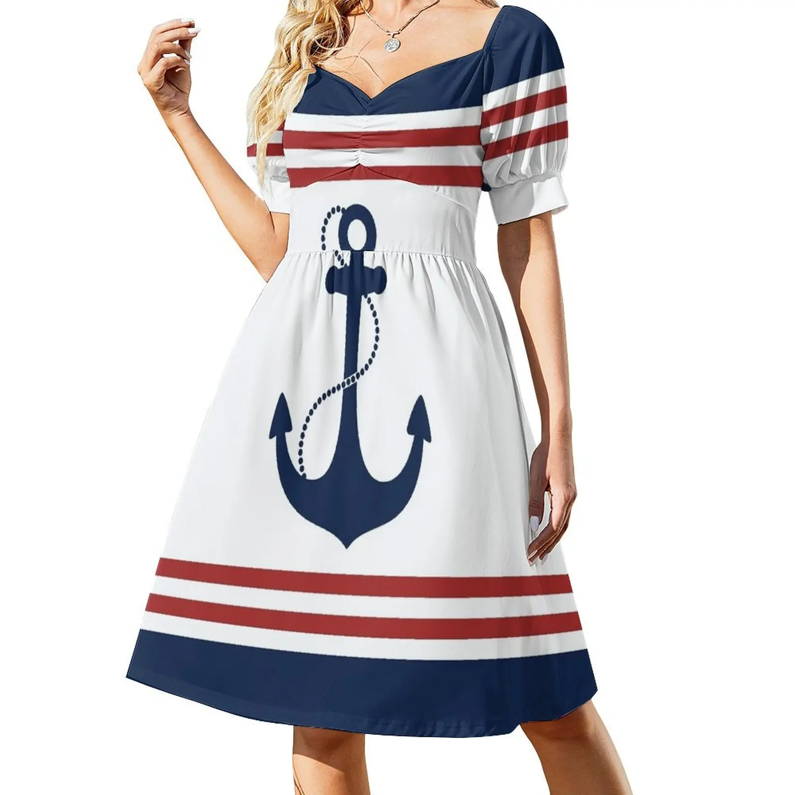 

Nautical Anchor Short-Sleeved Dress Summer women's clothing women clothes evening dresses women summer dresses for women 2025