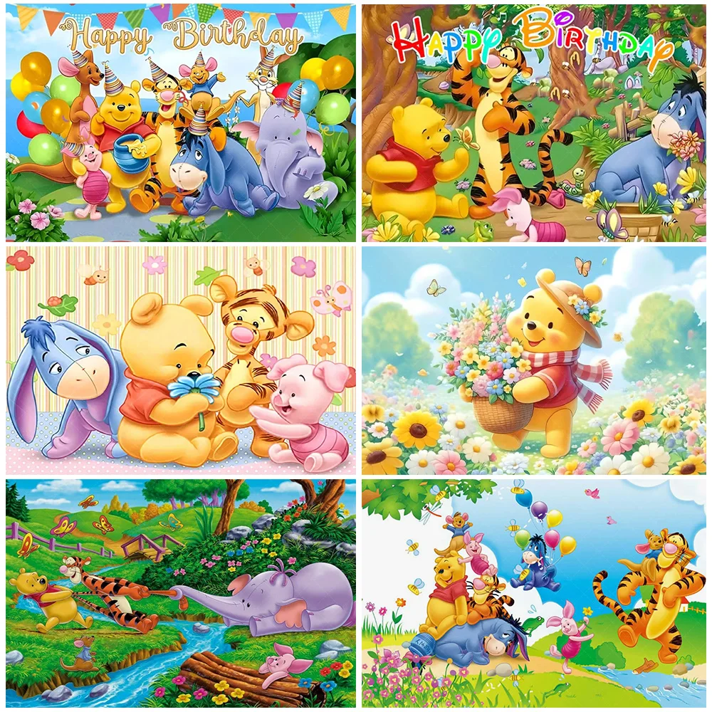 

Disney Cartoon Winnie The Pooh Theme Backdrop Kid Birthday Party Decorations Cute Bear And Tiger Background Baby Shower Supplies