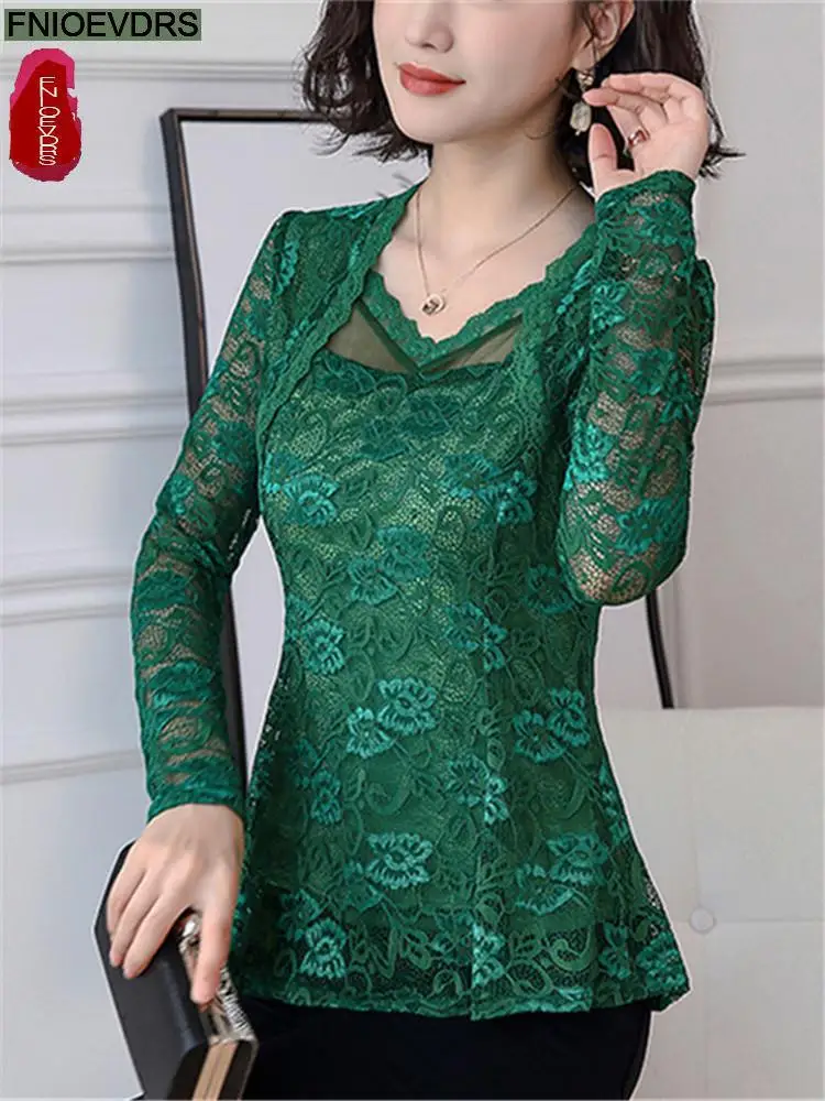 2022 Summer Women Blouse Fashion Office Lady Hollow Out Lace Sheer Mesh Black Lace Vintage Retro Tunic Peplum Tops