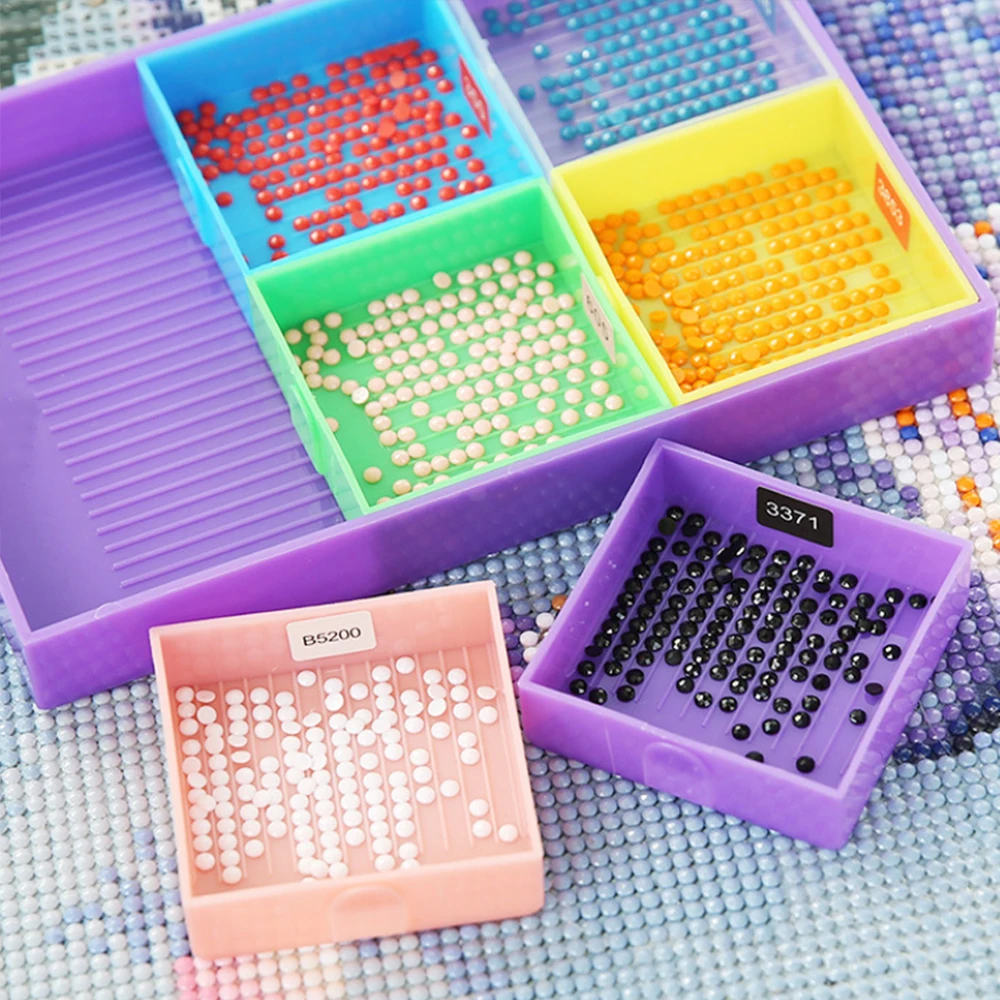 Kits de bandeja de pintura de diamantes de Color de 7 rejillas, placa multifuncional de gran capacidad con bandeja de cubierta, accesorios de bordado de diamantes DIY