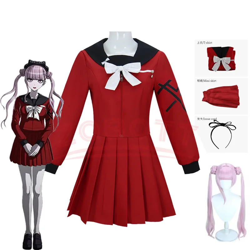 

Anime Game The Hundred Cosplay Line Tsukumo Kako Costume Japanese Jirai Kei Girls School Uniform Wig JK Red Dress