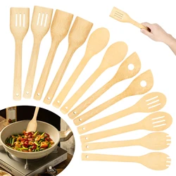 12Pcs Bamboo Cooking Utensils Set Non Stick Bamboo Spoon Spatula Enduring Kitchen Utensil Wooden Cooking Tools Mixing Set
