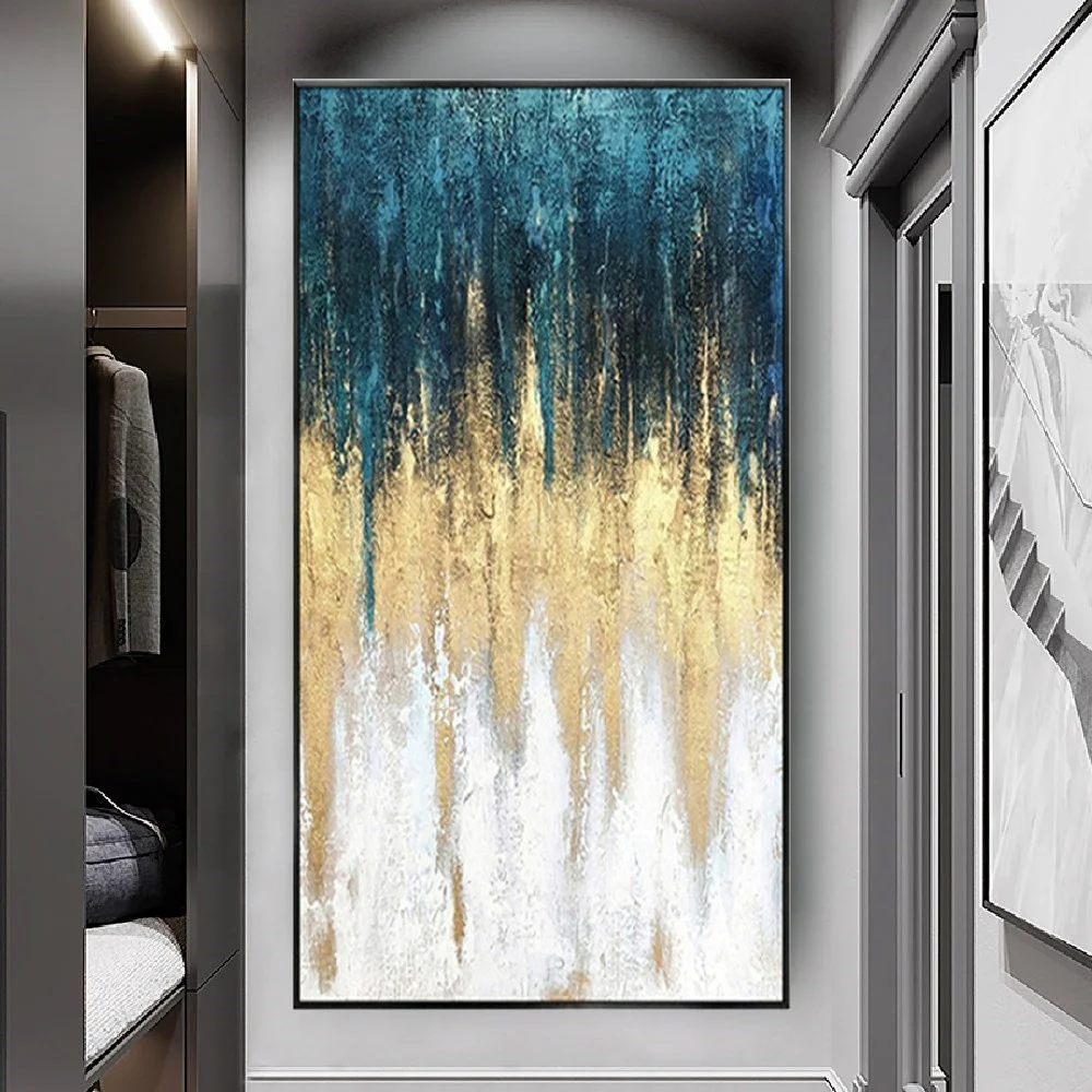 

100% Handmade Modern Abstract Oil Paintings On Canvas Large Vertical Gold Foil Green Textured Wall Art Decor Life New Picture