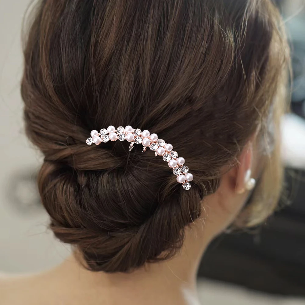 Elegant Pearl Hair Combs Hairpin Women Luxury Crystal Bun Decor Wedding Bridal Hair Claw Clips Hair Jewelry Accessories