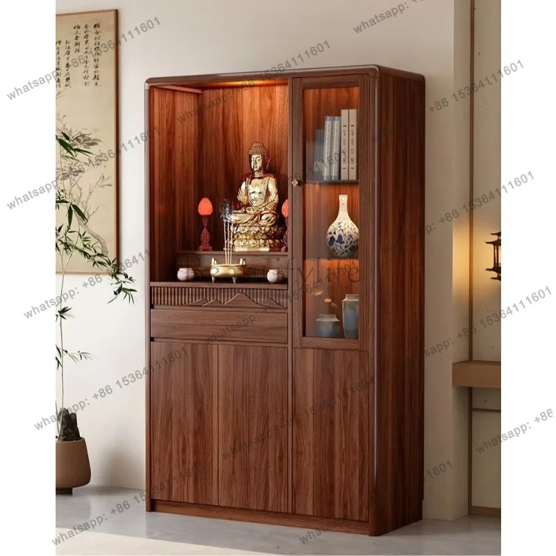 YJ Modern Small Buddha Shrine Cabinet with Storage, Luxury Gold Altar Table for Home Worship Feng Shui Decor