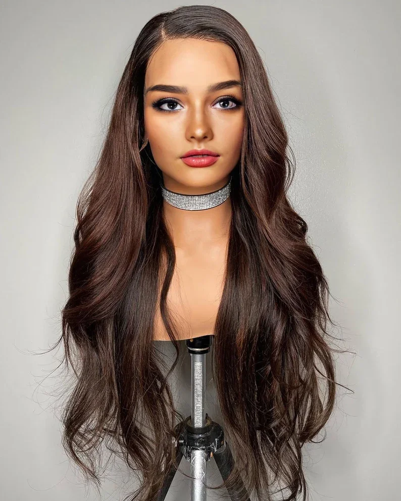 Brown Long Natural Glueless 18'' Body Wave 5x5 Silk Base Jewish Human Hair Wig Baby Hair HD Lace European Hair Preplucked