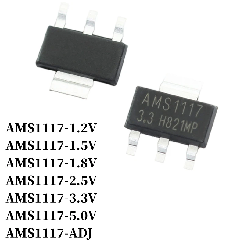 50~2000Pcs AMS1117-1.2V/1.5V/1.8V/2.5V/3.3V/5.0V AMS1117-ADJ SOT-223 LDO 3-terminal Regulator IC SMD Low Dropout Regulator