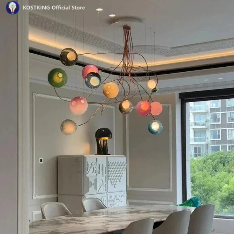 اليدوية الزجاج المزجج الملون فقاعة الثريات أنيقة بريق المنزل المطبقين LED G9 عكس الضوء الإنارات تعليق 32 ألوان