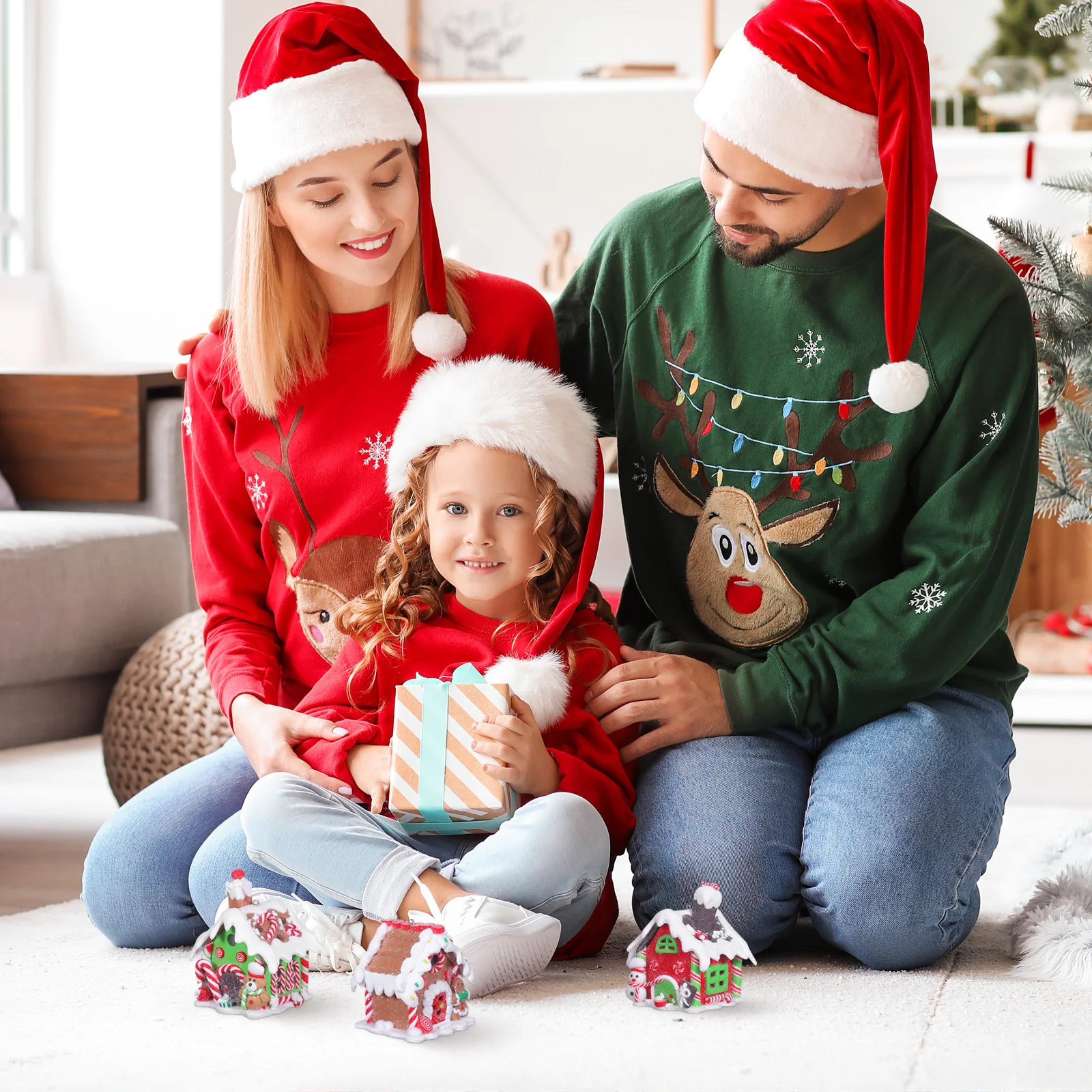 

3Pcs Glowing Resin Decorations Luminous Christmas Tree Pendants Festive Night Light for Desk Window Display Resin Craft