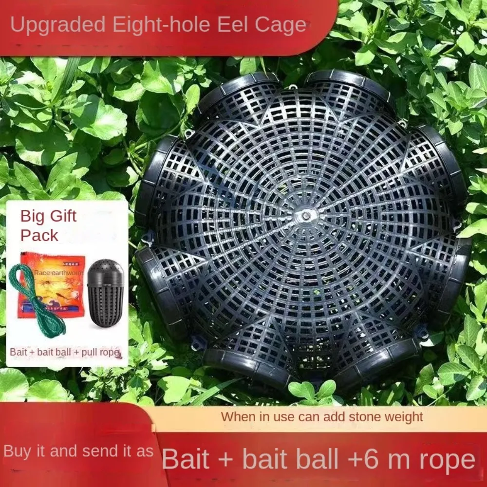 

2024 Black Fish Net Cage Fishnet 8-hole / 6-hole Fishing Pot Durable Fishing Traps Finless Eel Cage