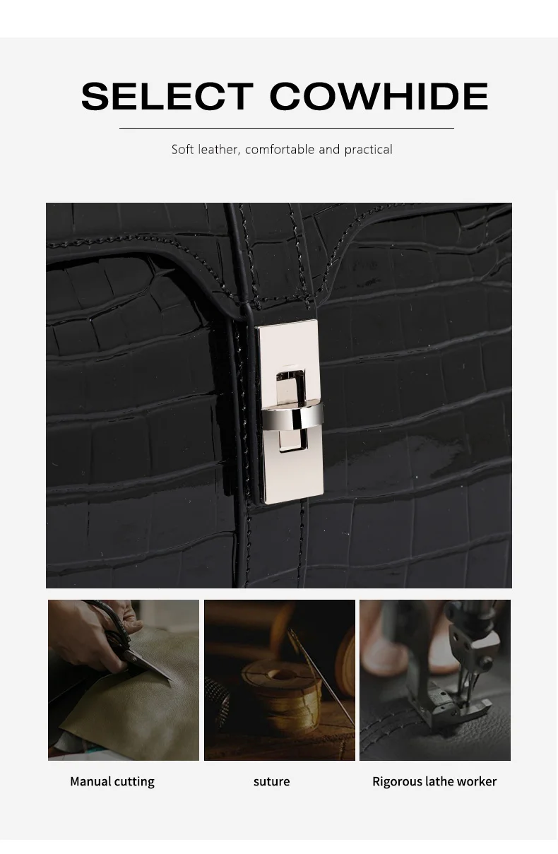 Aidrani Echtleder-Handtasche aus Rindsleder mit Krokodilmuster, Große Kapazität, Glänzende Oberfläche, Damen-Umhängetasche – Detail 7
