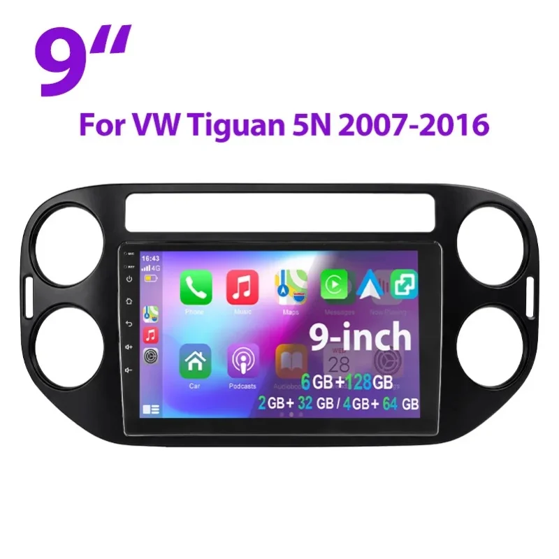 ESSGOO 9" Auto-Stereo-Radio Android 15 2GB+16GB/2GB+32GB/4GB+64GB/6GB+128GB Wireless Carplay Android Auto für VW Tiguan 5N 2007-16 Golf Plus 2004-2013 GPS-Navigation Bluetooth FM SWC Wifi ASP RDS