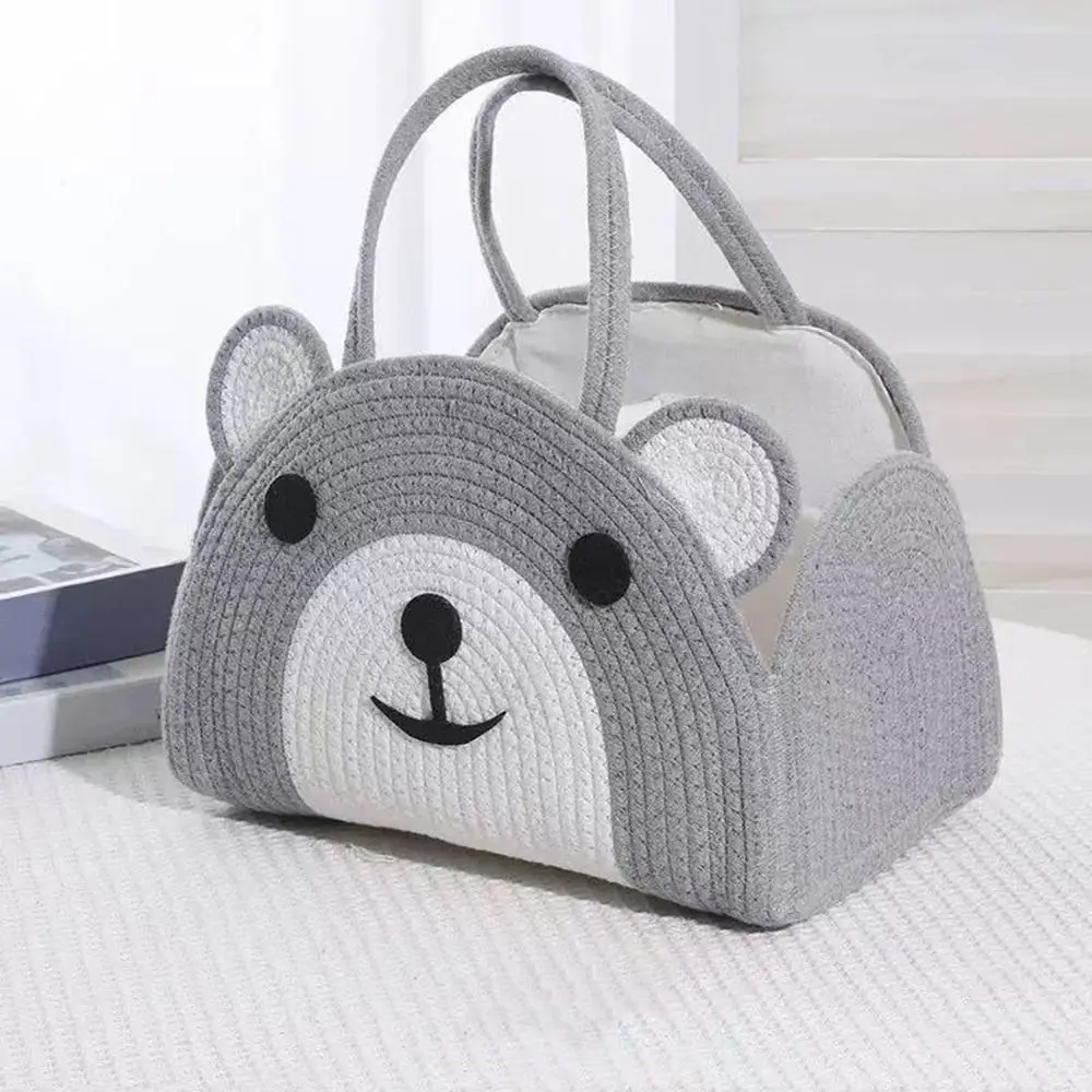 أنيق القطن حبل حفاضات الطفل حقيبة يده سعة كبيرة حقيبة الأم مع مقبض الدب نمط سلة مغزولة استحمام الطفل الطرف #4