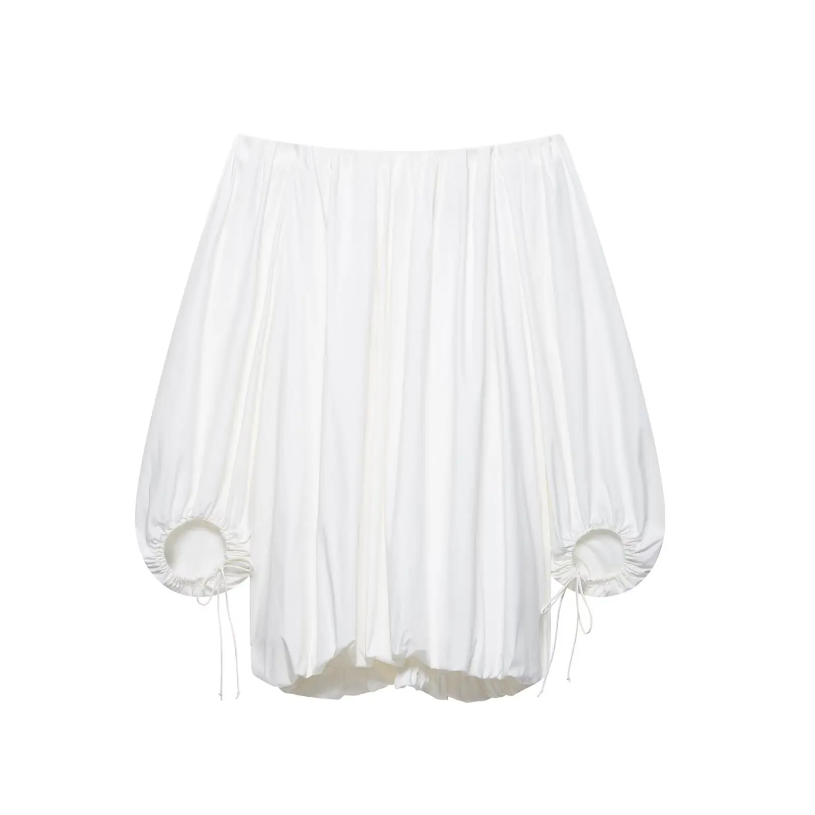 JNLEAOG Jesienna Nowa Damska Bluza z Bufiastymi Rękawami, Modny Design, Luźny Krój, Odkryte Ramiona, Długi Rękaw, Okrągły Dekolt, Włókno Poliestrowe