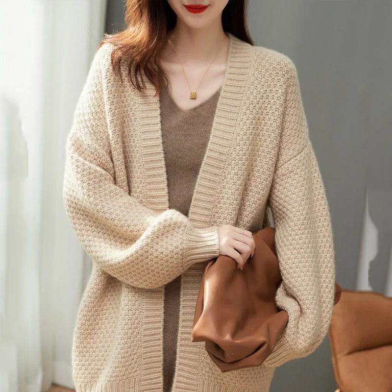 Vintage Solid Cardigan Sweater Women Harajuku Lazy Style Thicken Soft Knitted Cardigans Fashion Loose Streetwear Sweaters Coat