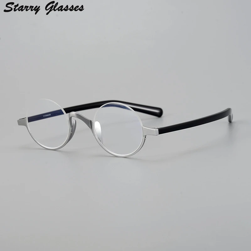 Acetate Men Eyeglasses Half Frame Round High Quality Pure Handmade Glasses Retro Optical Myopia Reading Women Eyewear KMN80