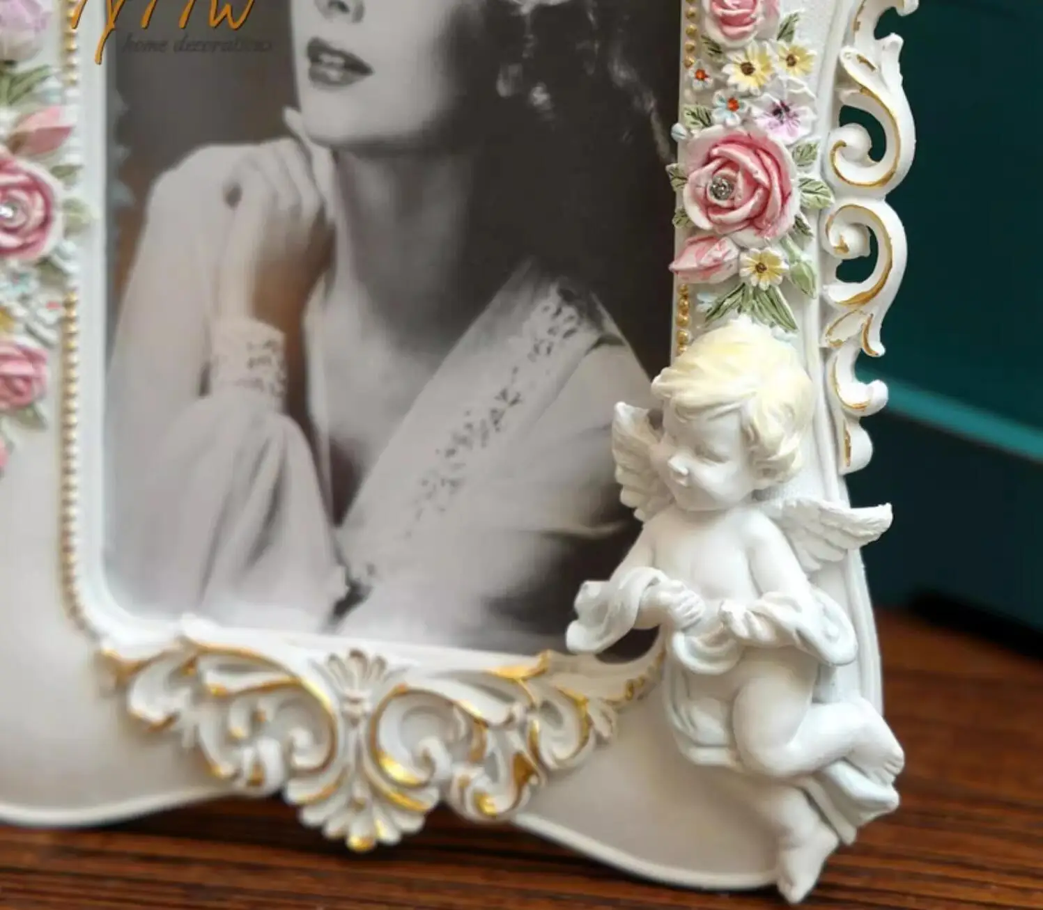 Resin Photo Frame with Angel Beauty Rose, Europe Photo Frame, Home Study, Office Decoration Gift, MF817, New