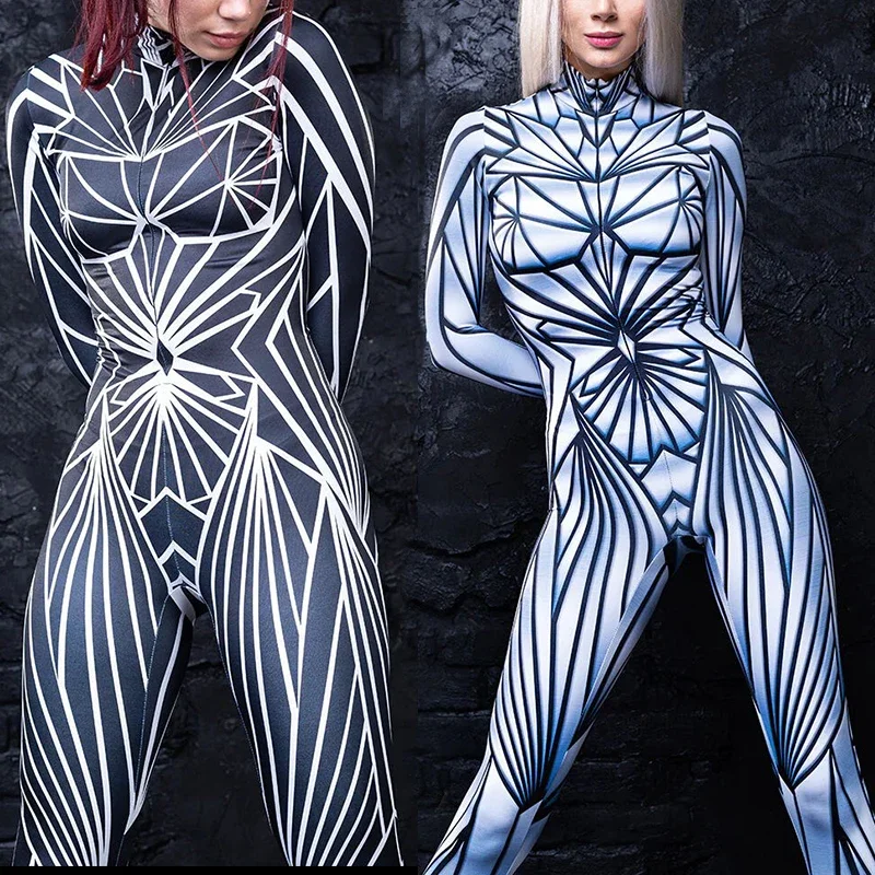 Teanoon Donna Crystal Damage Costume Specchio nero Tute Donna Art Zentai Body Ragazza Vacanza Festa Cosplay Outfit