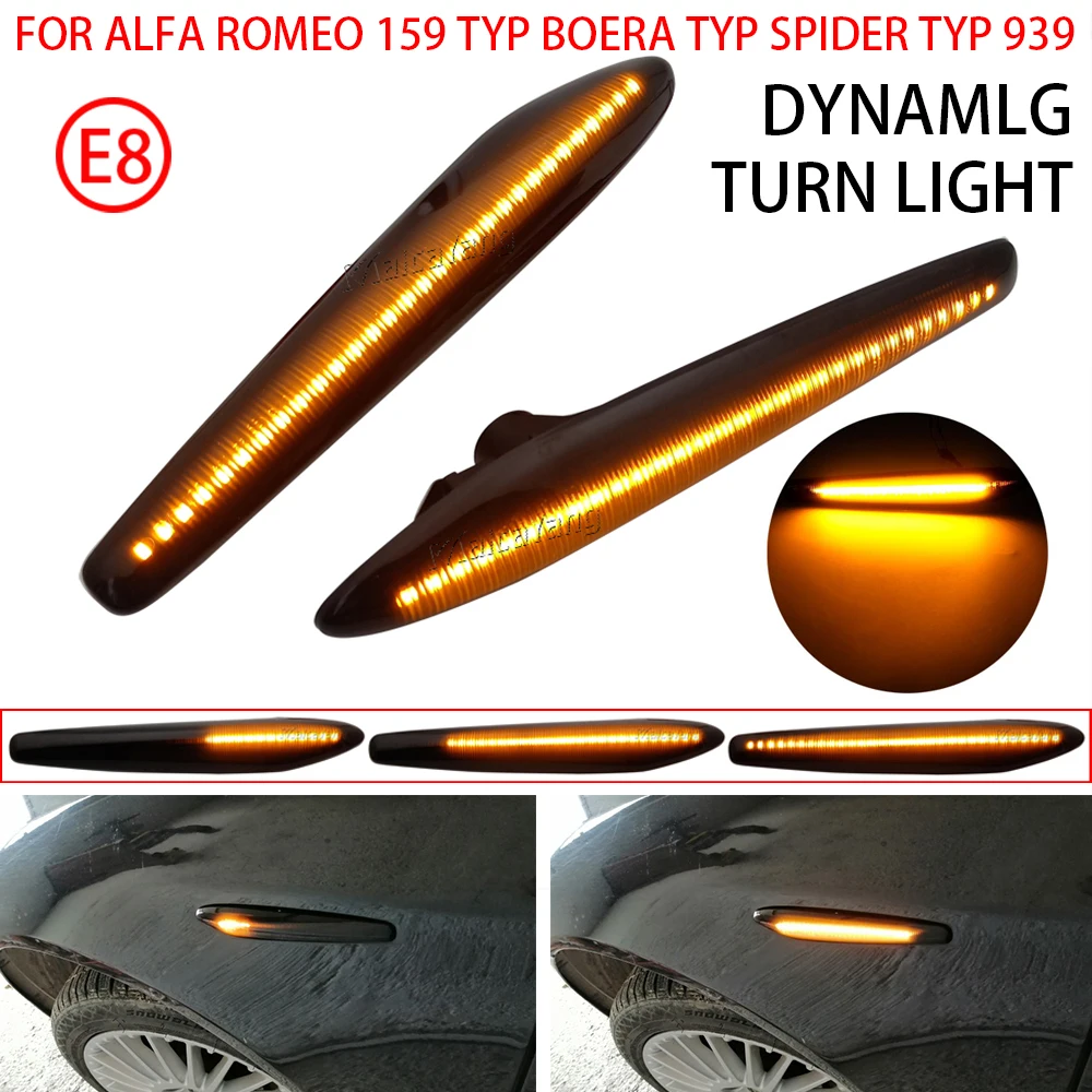 2Pcs LED Dynamic Side Marker Lights Arrow Turn Signal Blinker Lamps For Alfa Romeo 159 Sportwagon Boera Spider typ 939 2005-2012