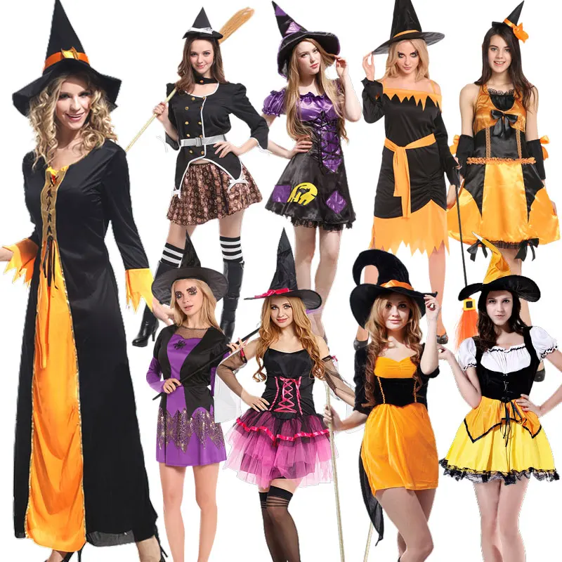 Costume de sorcière, Costume de sorcière luxueux, Faction démoniaque d'Halloween, Costume de sorcière divine, Robe de sorcière citrouille, Fête de carnaval