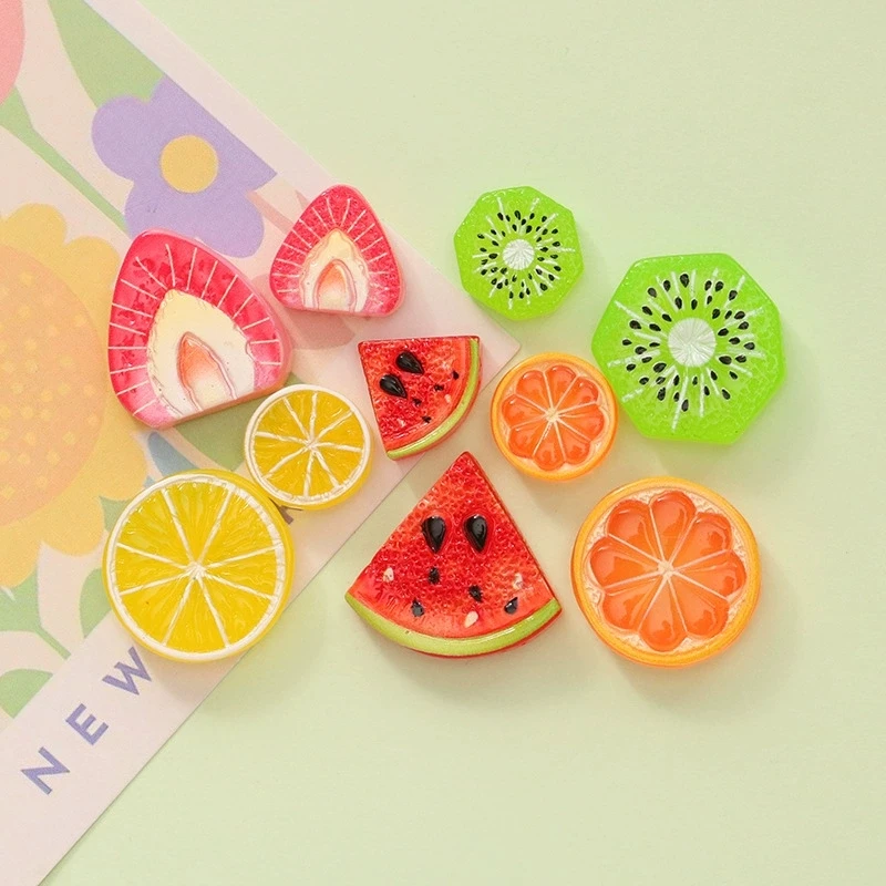 10 Stück süße Harz Erdbeere Wassermelone Kiwi Anhänger Früchte Acryl Charms für DIY Schmuckherstellung Ohrring Schlüsselanhänger Zubehör – Detail 4
