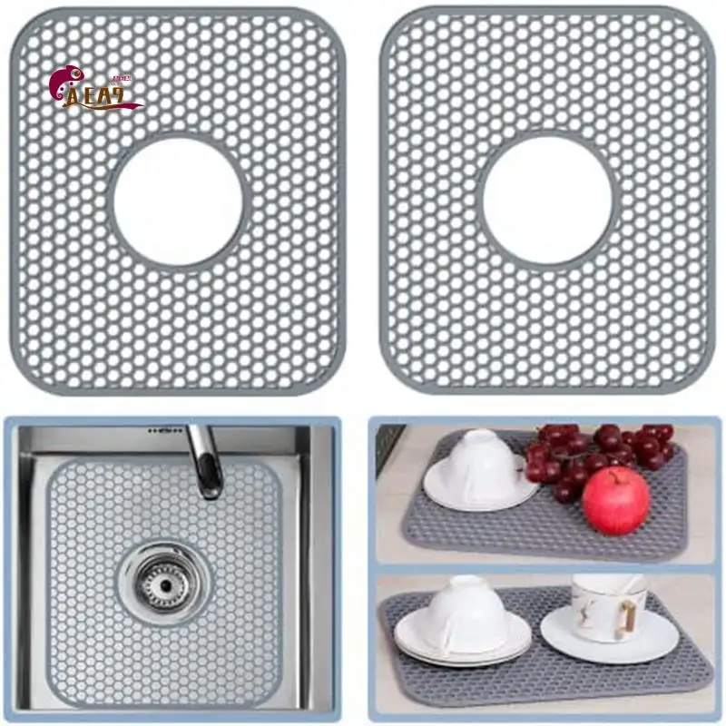

AEA9-Silicone Sink Mat, 2 Pack Sink Protectors For Kitchen Sink, Folding Non-Slip Heat Resistant Sink Mat