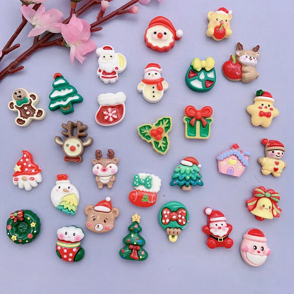 Parche de resina DIY para Navidad, bolsa de la suerte, horquilla de árbol de Papá Noel, hebilla de zapato, muñeco de nieve, calcetines de alce, accesorios para guantes de campana