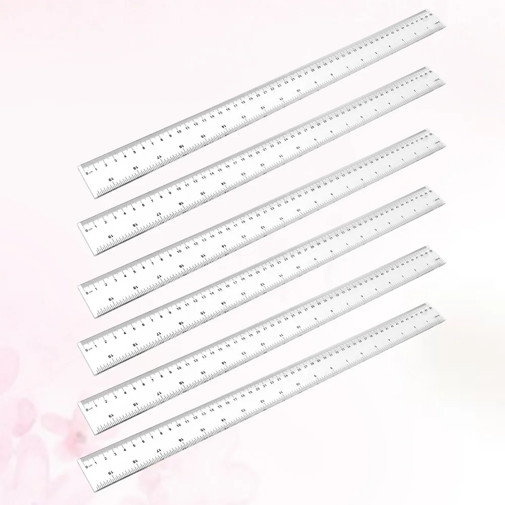 6 ชิ้นไม้บรรทัดพลาสติกแบบตรงโปร่งใสทนต่อการสึกหรอเครื่องมือวัดสำหรับโรงเรียนนักเรียนสำนักงานบ้าน 50 ซม