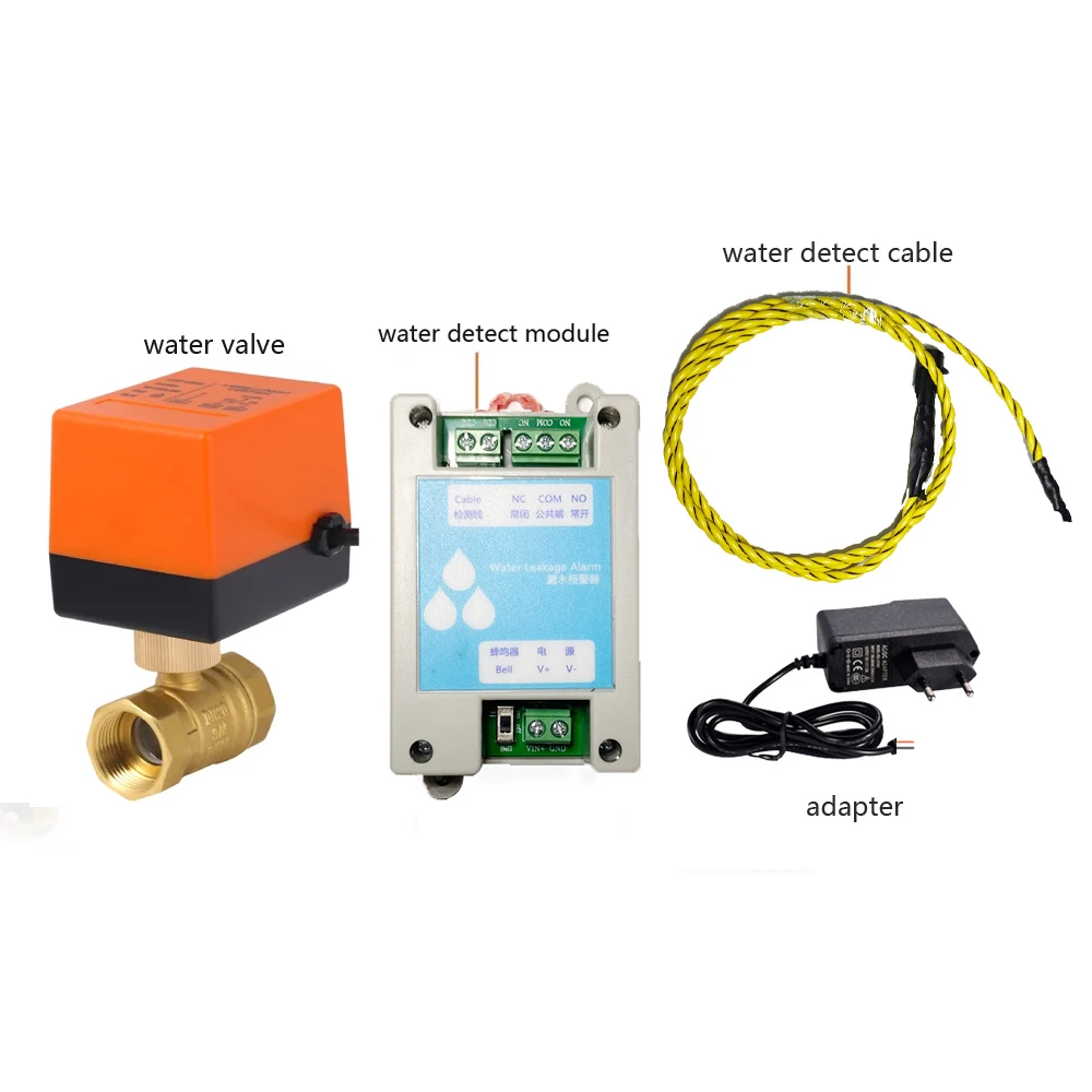 

12-60Vdc Water Leakage Alarm Module With 1~50M Cable Automatically Shut off Via DN15 Ball Valve Warehouse Water Leaking Sensor