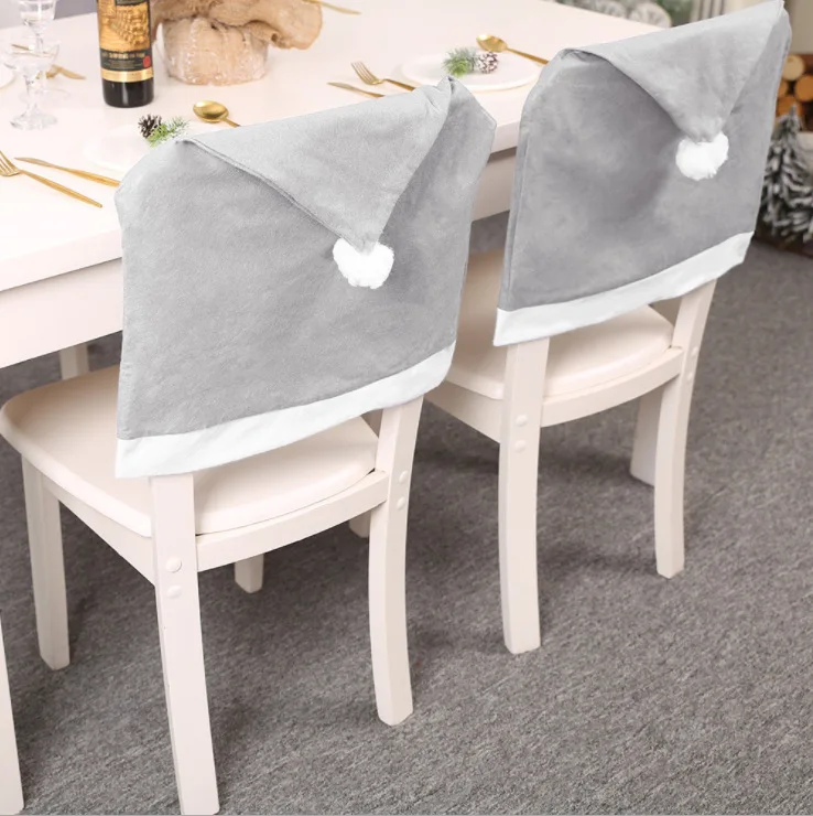 2/4pcs Christmas Decoration Supplies Gray Non-woven Fabric Chair Cover Stool Cover Christmas Chair Cover Large Hat