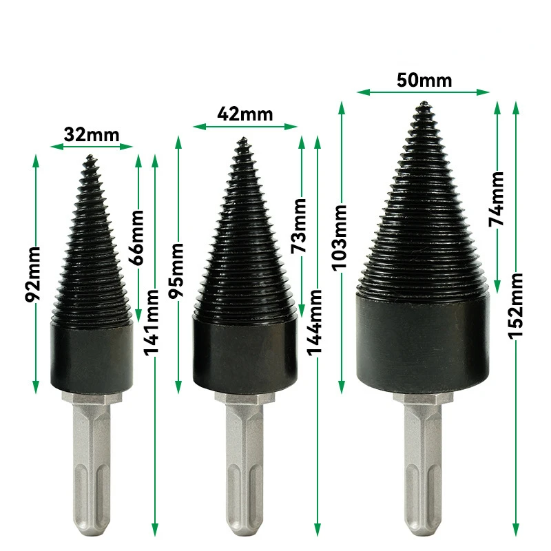 Foret séparateur de bois de chauffage, tige ronde, hexagonale, carrée, cône de bois, alésoir, poinçon, pilote, foret étagé, outil de travail de calcul, côtelette de bois de chauffage