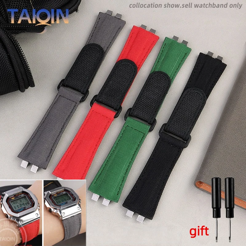 

For Casio 35th anniversary GMW-B5000 nylon watch strap G-SHOCK 3459 Stainless steel adapter canvas watchband Bracelet Free tools