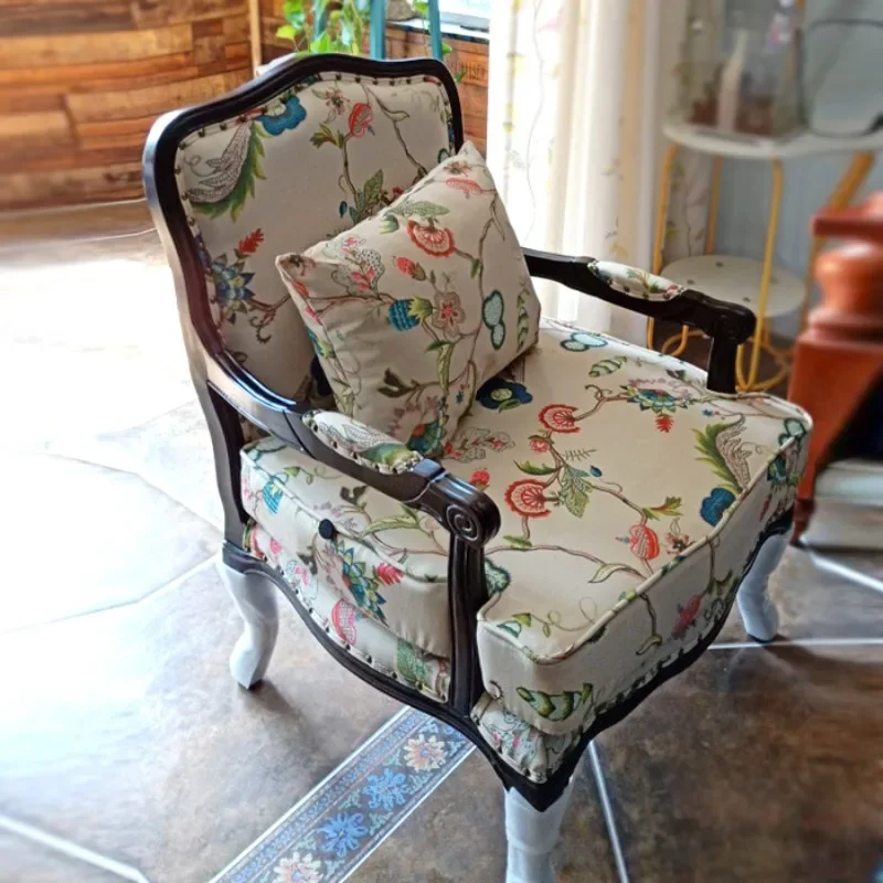 Tiger chair American fabric single sofa chair living room balcony leisure chair foot pedal light luxury single solid wood tiger