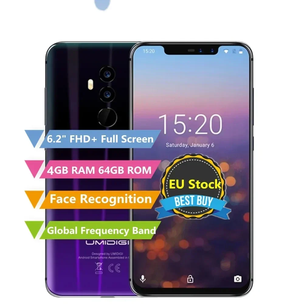 UMIDIGI Z2 Smartphone, 4GB RAM, 64GB ROM, Helio P23, MTK6763, 2.0GHz, Octa Core, 6.2 