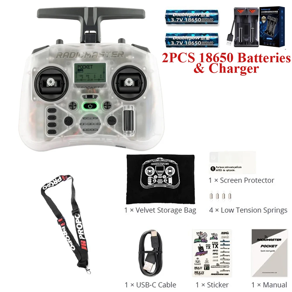 RADIOMASTER Pocket Radio Controller M2 FCC/LBT Hall Gimbal EdgeTX Zender ELRS CC2500 met BAT RP1 Ontvanger voor FPV Drone