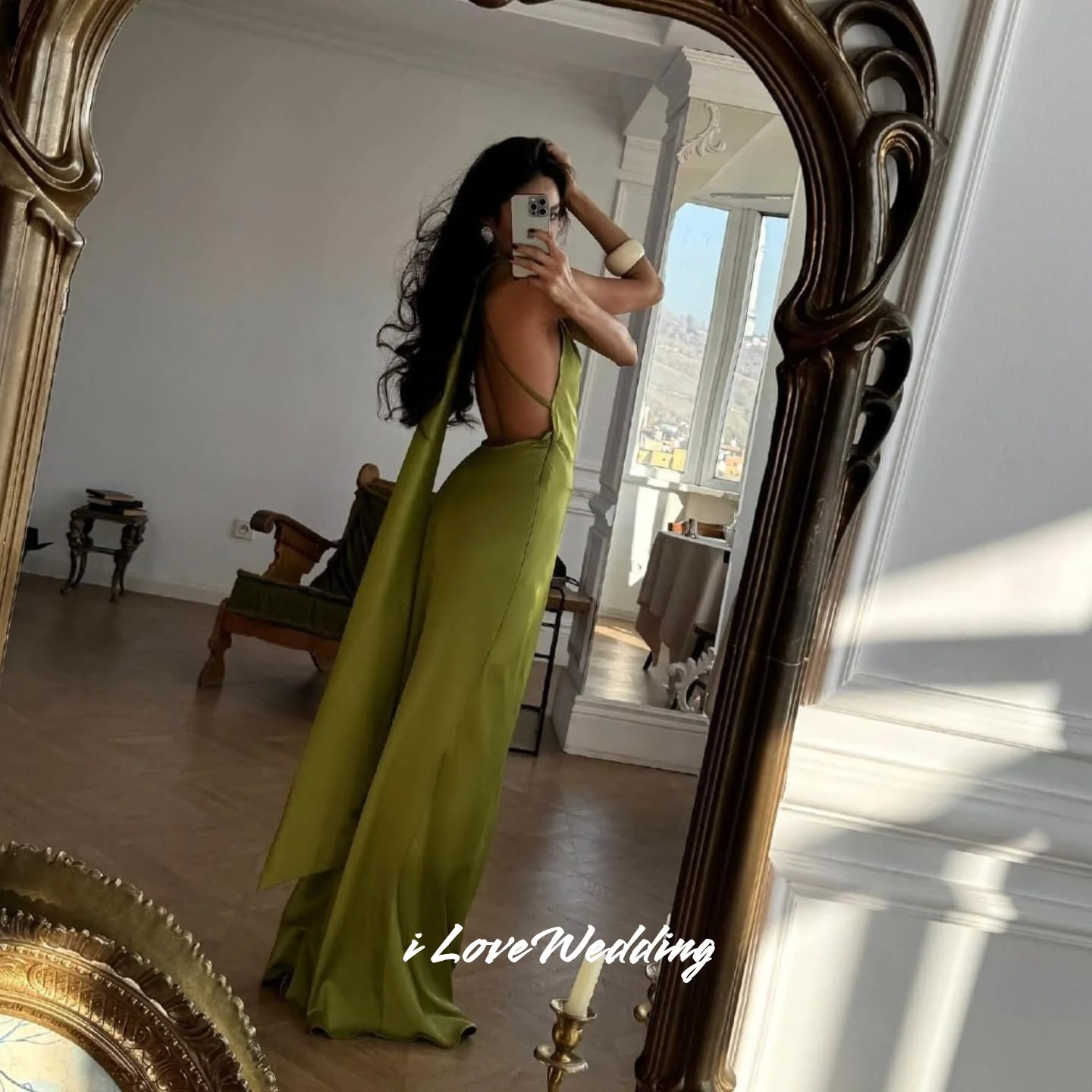 Abiti da sera con scollo all'americana verde 2025 Abiti da ballo a pieghe a sirena senza maniche senza schienale Abiti da festa di nozze lunghi fino al pavimento personalizzati